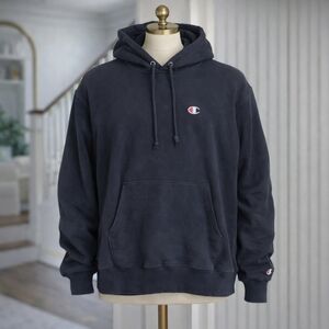 Vintage Champion Reverse Weave Navy Blue Hoodie Medium